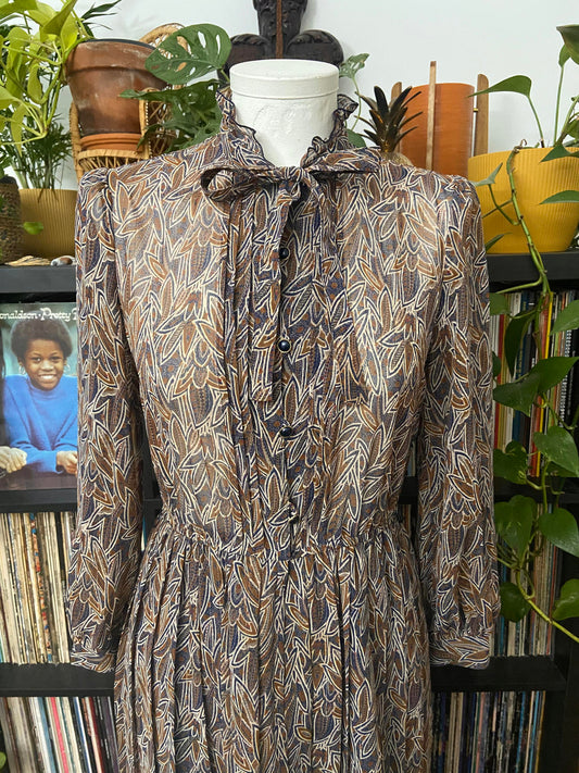 Vintage 1980s Brown Japanese Pussybow Dress