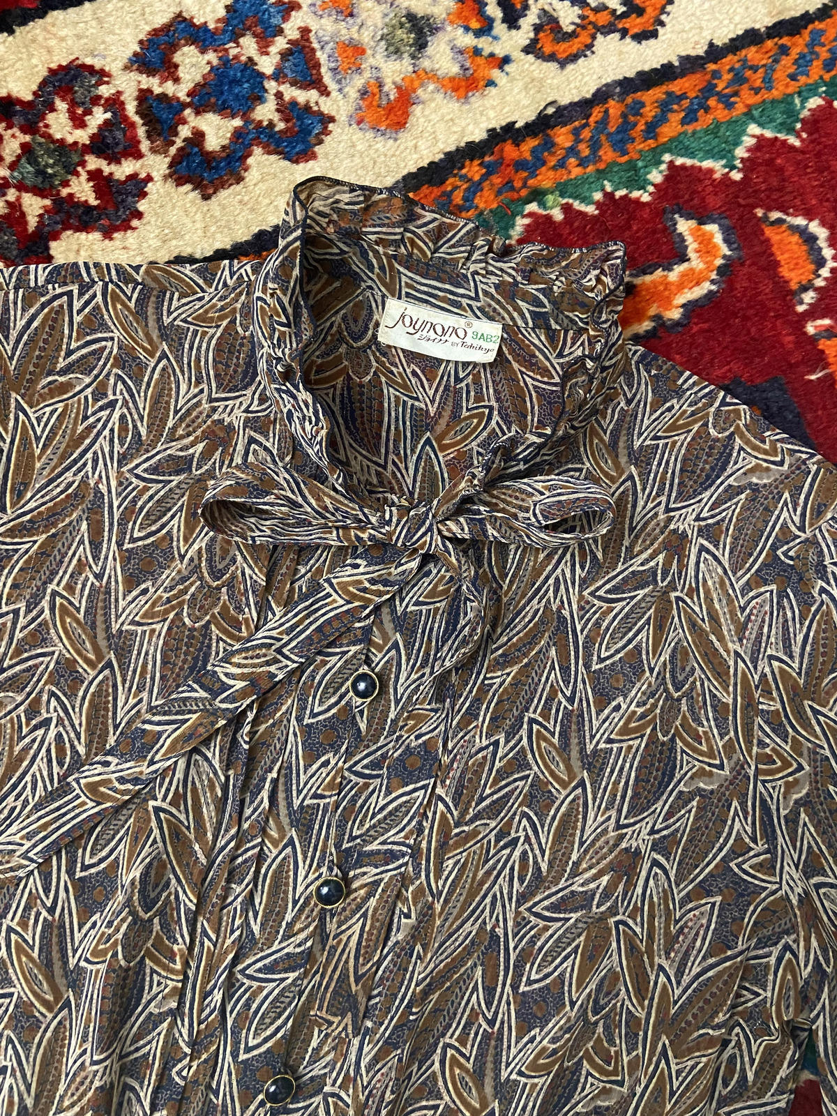 Vintage 1980s Brown Japanese Pussybow Dress