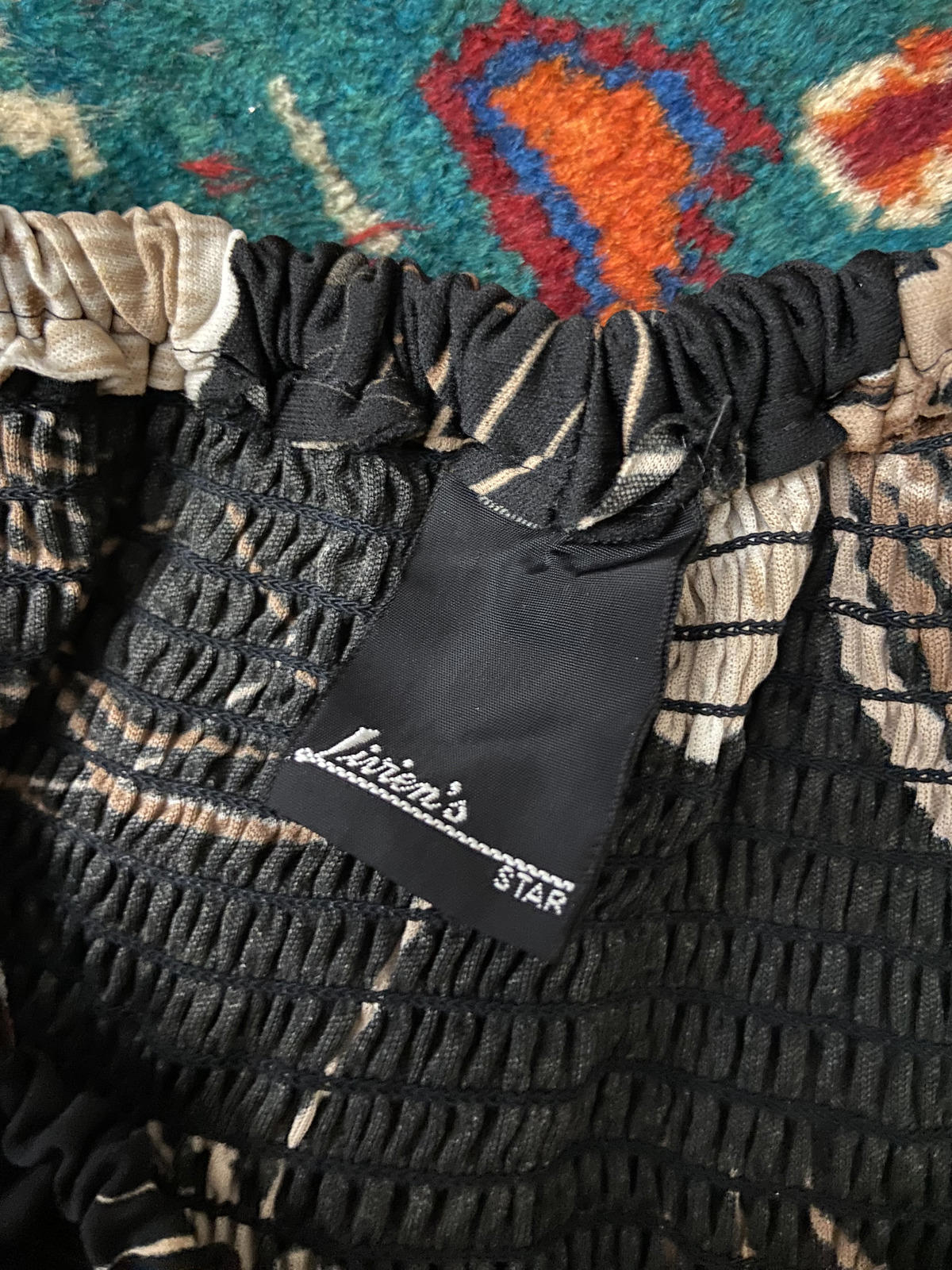 Vintage 1980s Brown Black Smocked Maxi Dress