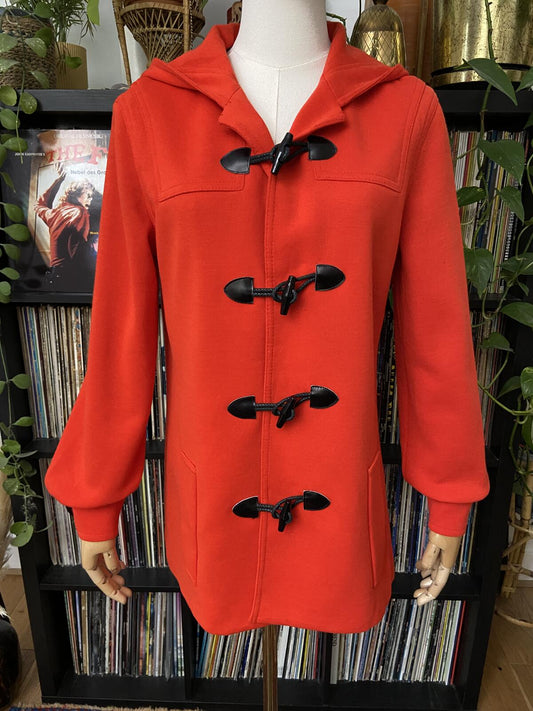 Vintage 1970s Red Hooded Duffle Coat