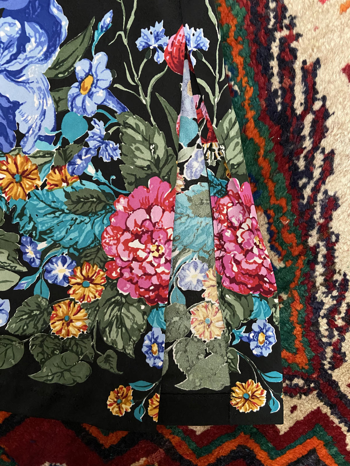 Vintage 1970s Black Floral Kaftan Dress