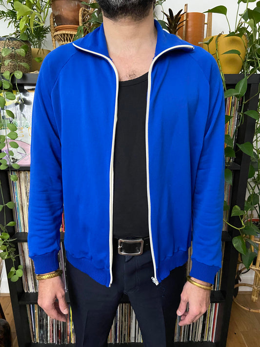 Vintage 1970s Blue Track Top With Red & White Trim