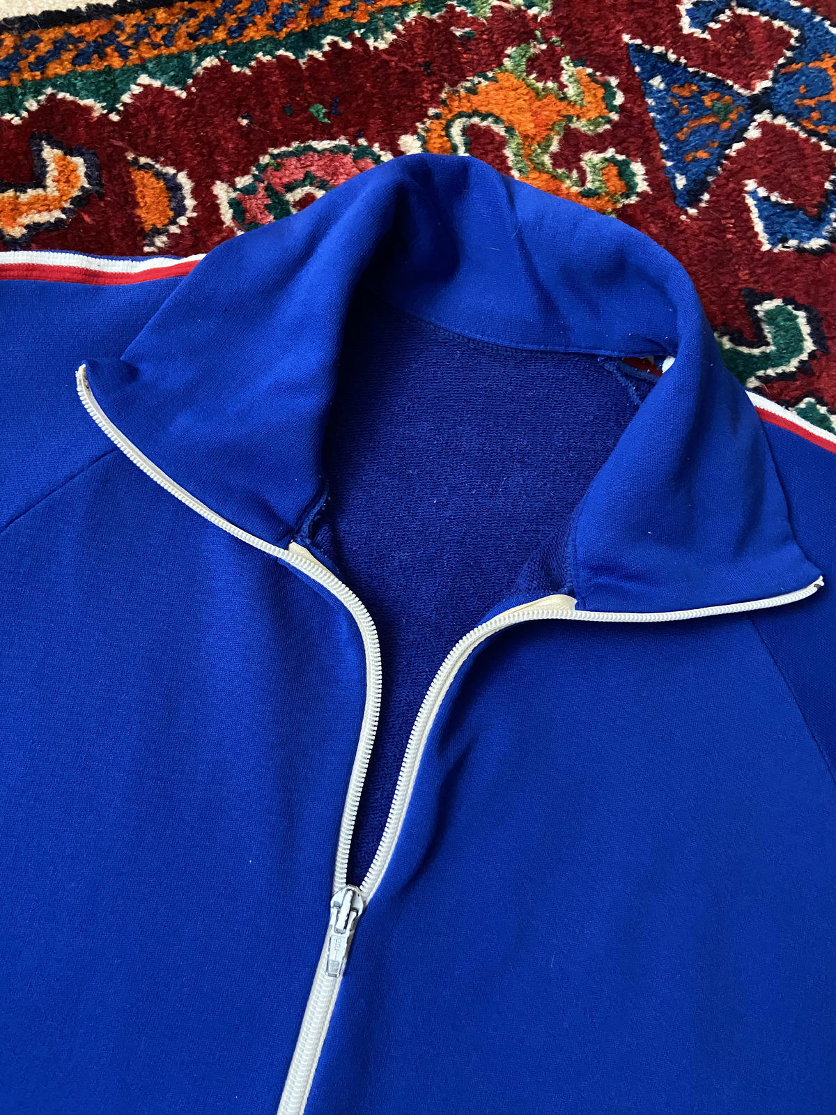 Vintage 1970s Blue Track Top With Red & White Trim