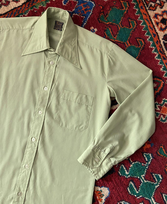 Vintage 1970s Sage Green Dagger Collar Shirt