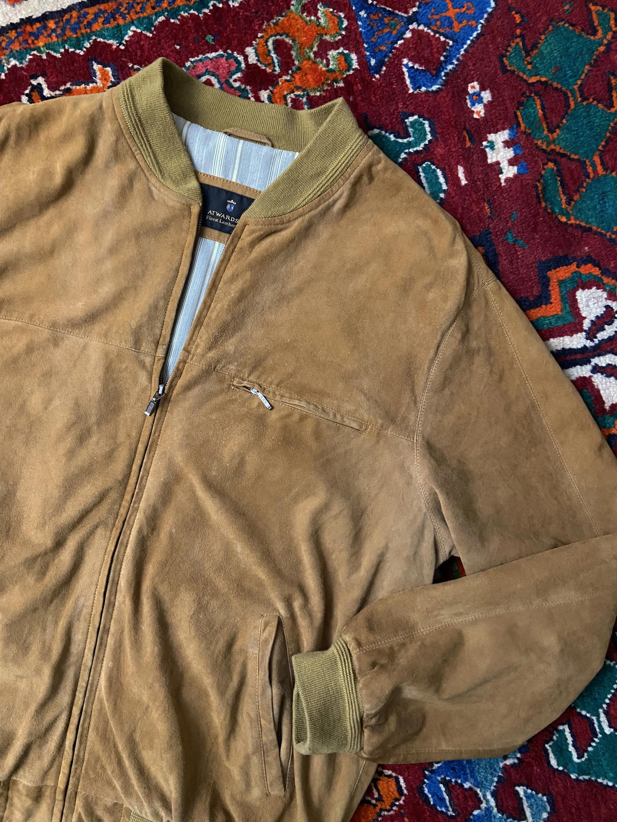 Vintage Tan Suede Varsity Bomber Jacket