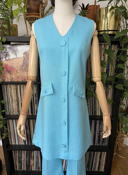 Vintage 1960s Pale Blue Flared Two Piece Mod Set