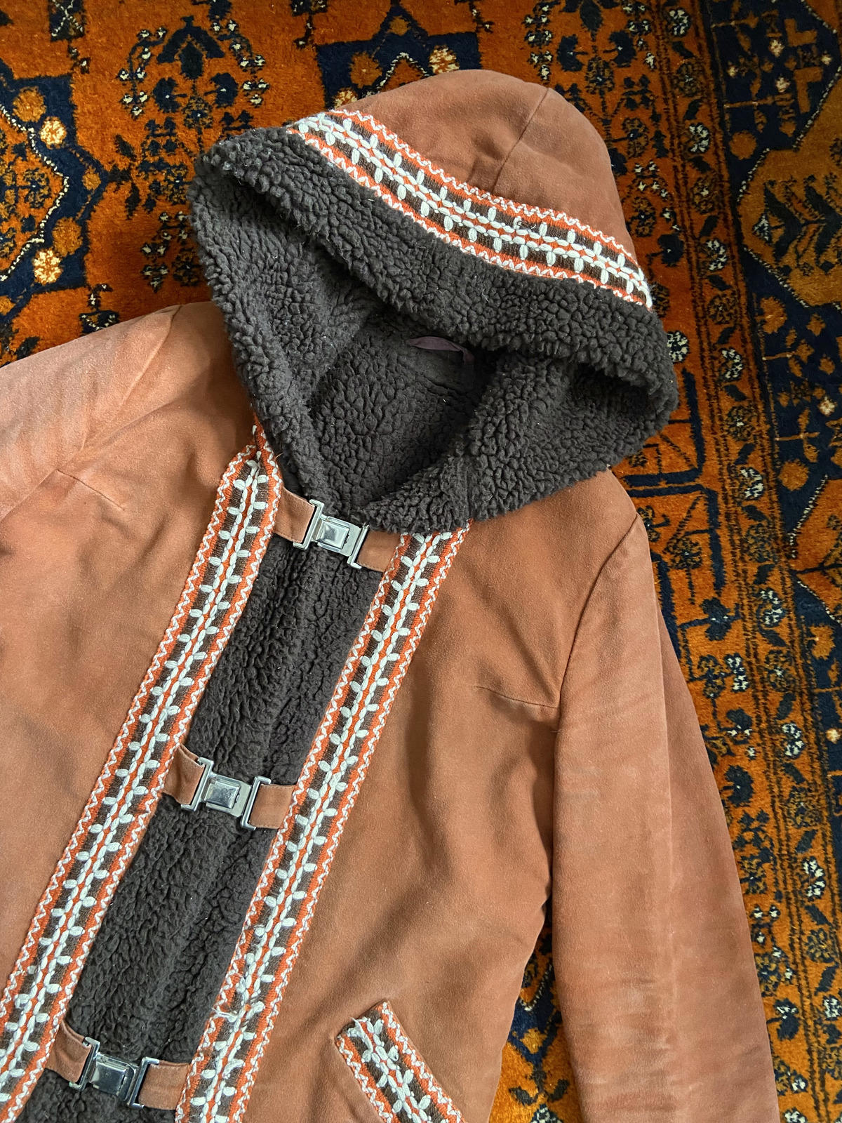 Vintage 1970s Brown Hooded Afghan Coat