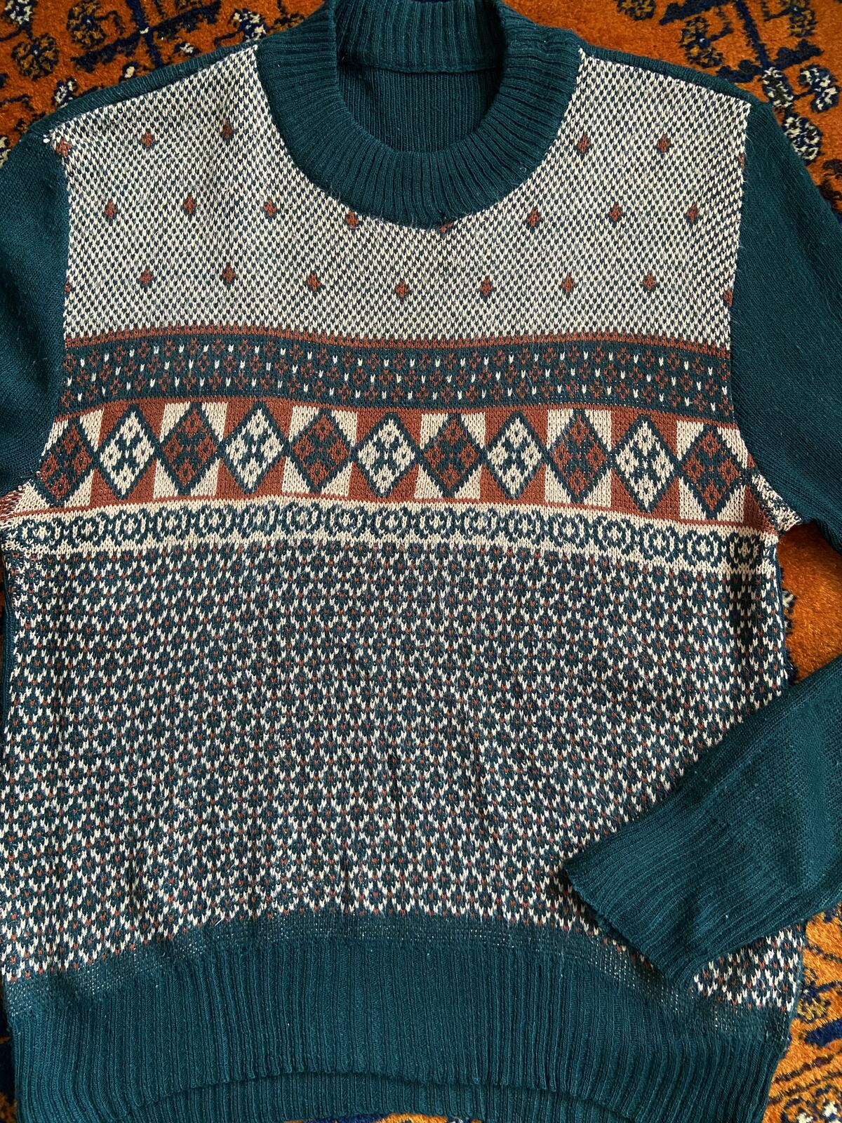 Vintage 1980s Dark Green Fair Isle Jumper