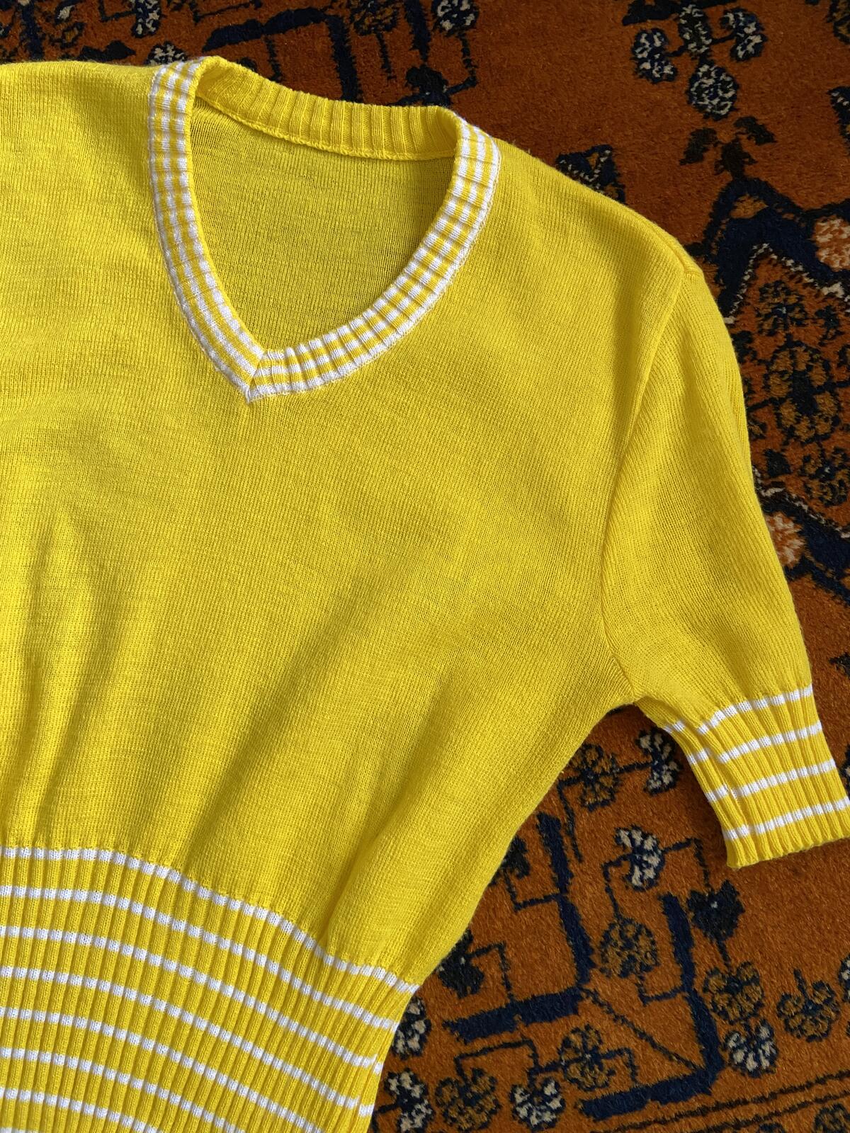 Vintage 1970s Yellow White Striped Knit Top