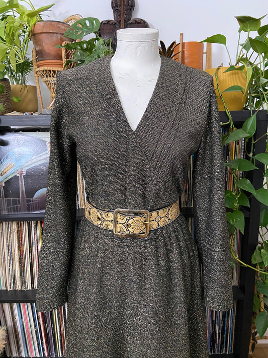 Vintage 1970s Gold Black Lurex Dress