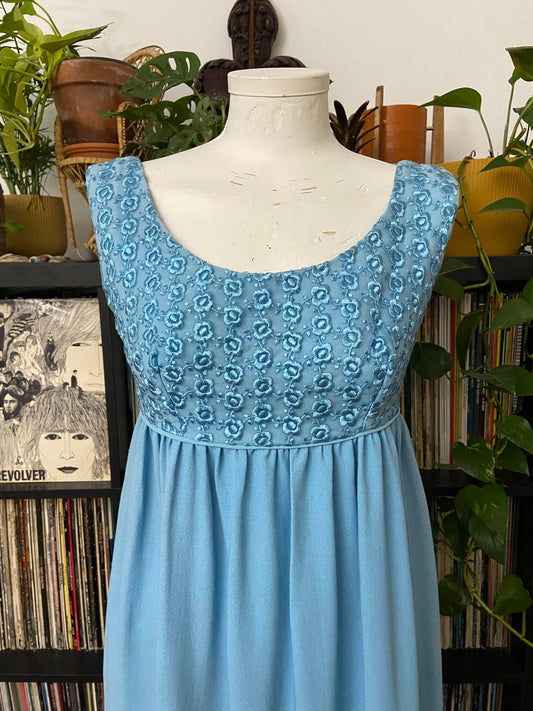 Vintage 1960s Blue Empire Waist Couture Dress
