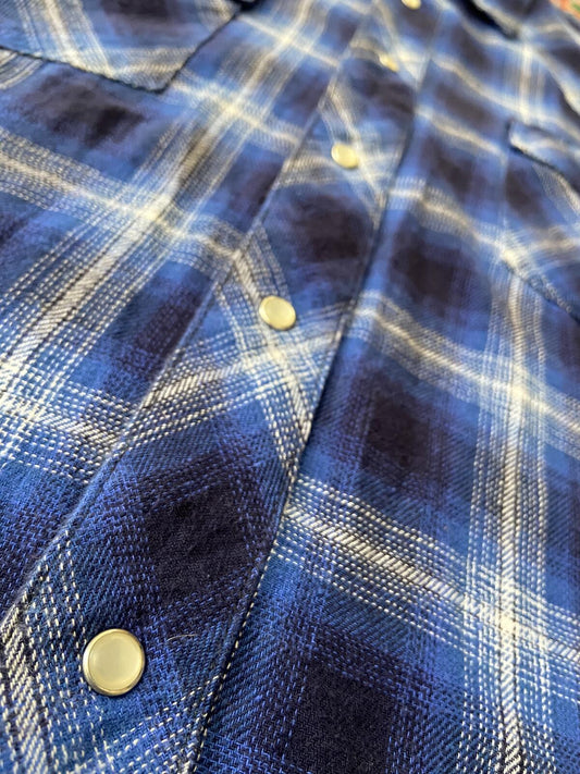 Vintage 90s Electric Blue Wrangler Western Plaid Shirt