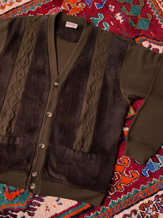 Vintage 1980s Italian Chocolate Brown Suede Cardigan