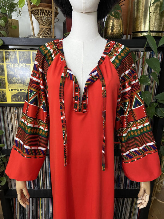 Vintage 1970s Red Balloon Sleeve Kaftan