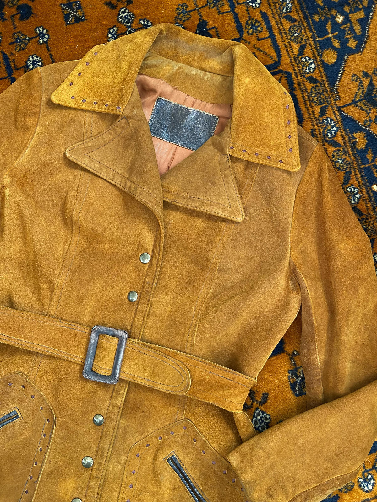Vintage 1960s Tan Belted Popper Jacket