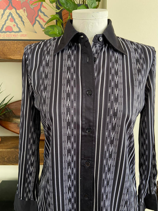 Vintage 1970s Black White Jersey Shirt