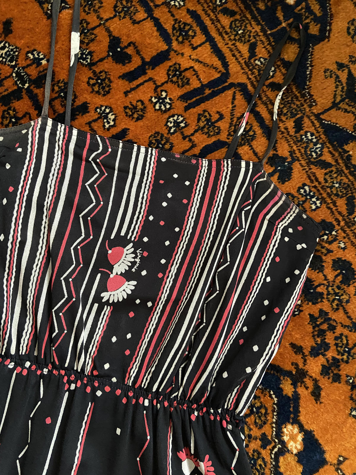 Vintage 1970s Black Tiered Strappy Dress