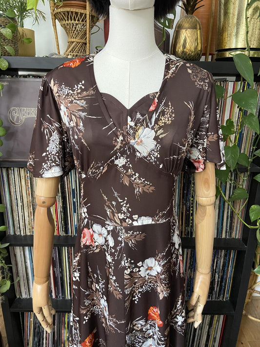 Vintage 1970s Brown Floral C&A Maxi Dress