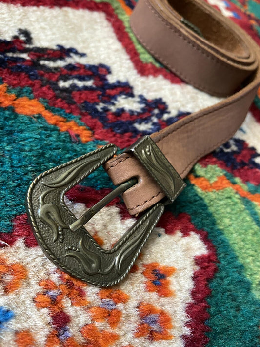 Vintage Brown & Brass Skinny Western Belt