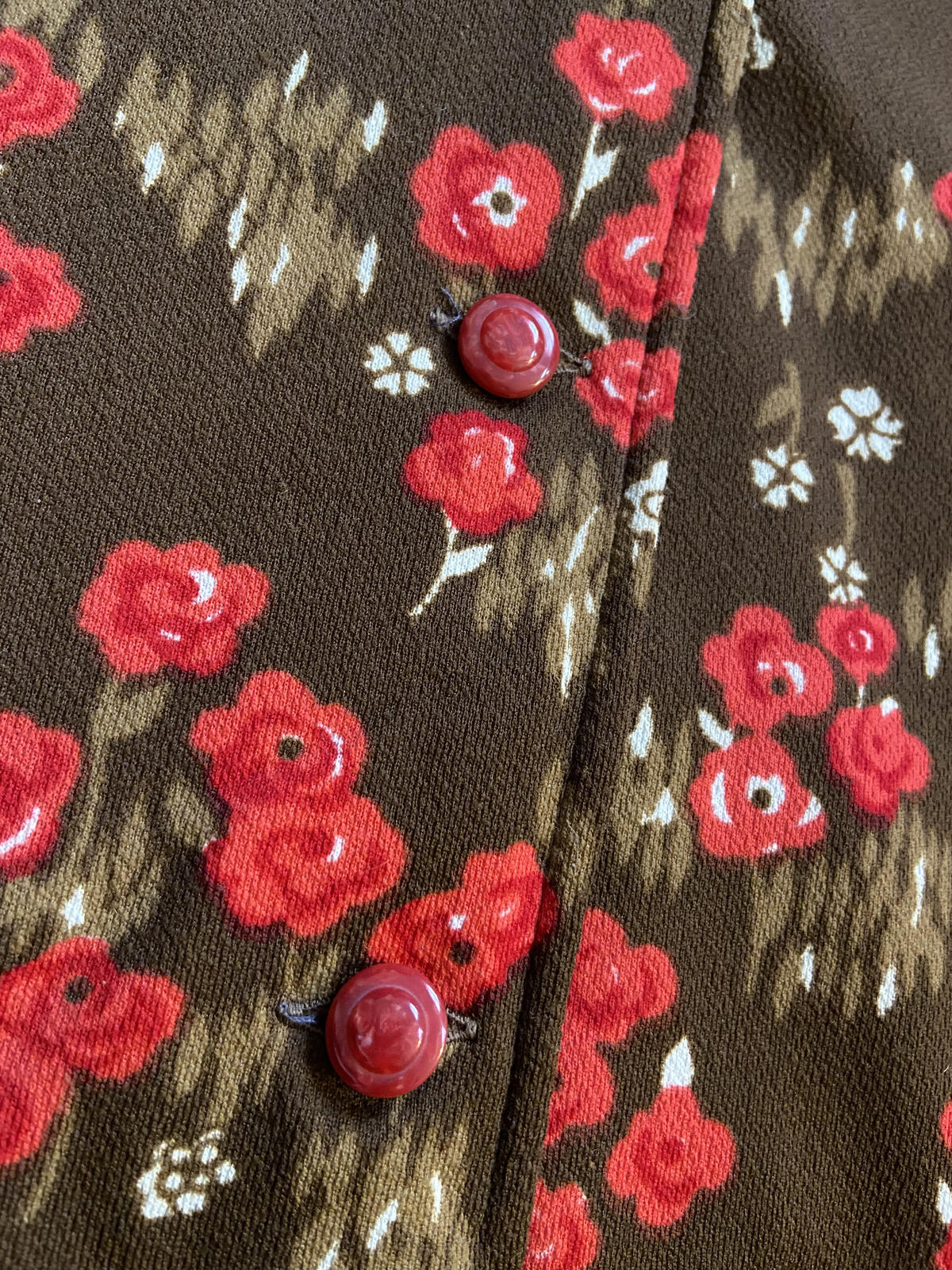 Vintage 1970s Brown Red Dagger Collar Dress