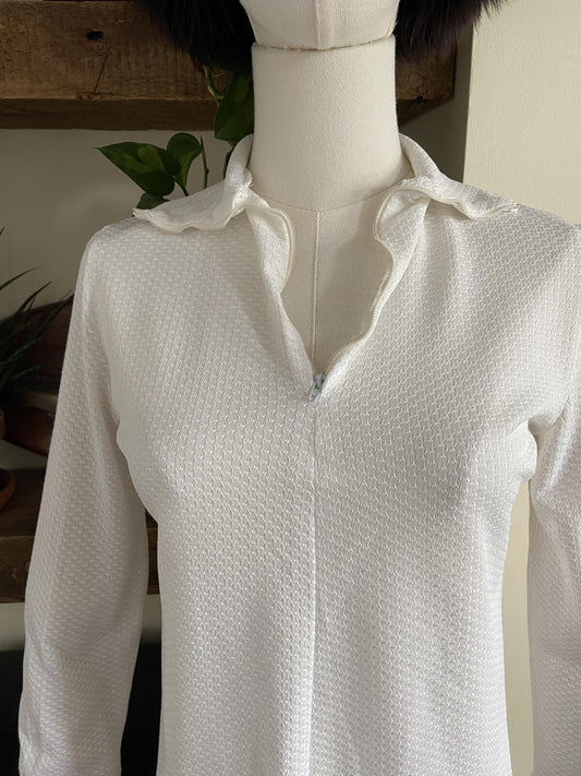 Vintage 1970s White Textured Zip Up Top