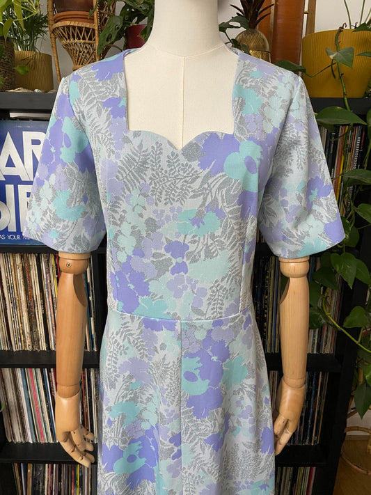 Vintage 1970s Pale Blue Silver Maxi Dress
