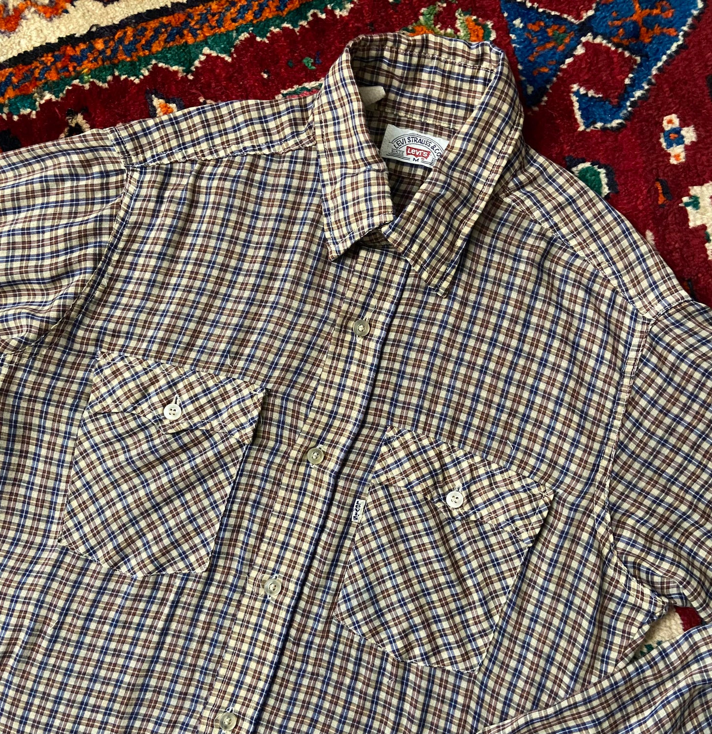 Vintage 1980s Levis White Tab Brown Checked Shirt