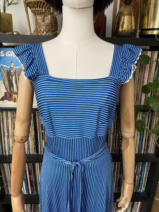 Vintage 1970s Blue Striped Wrap Dress