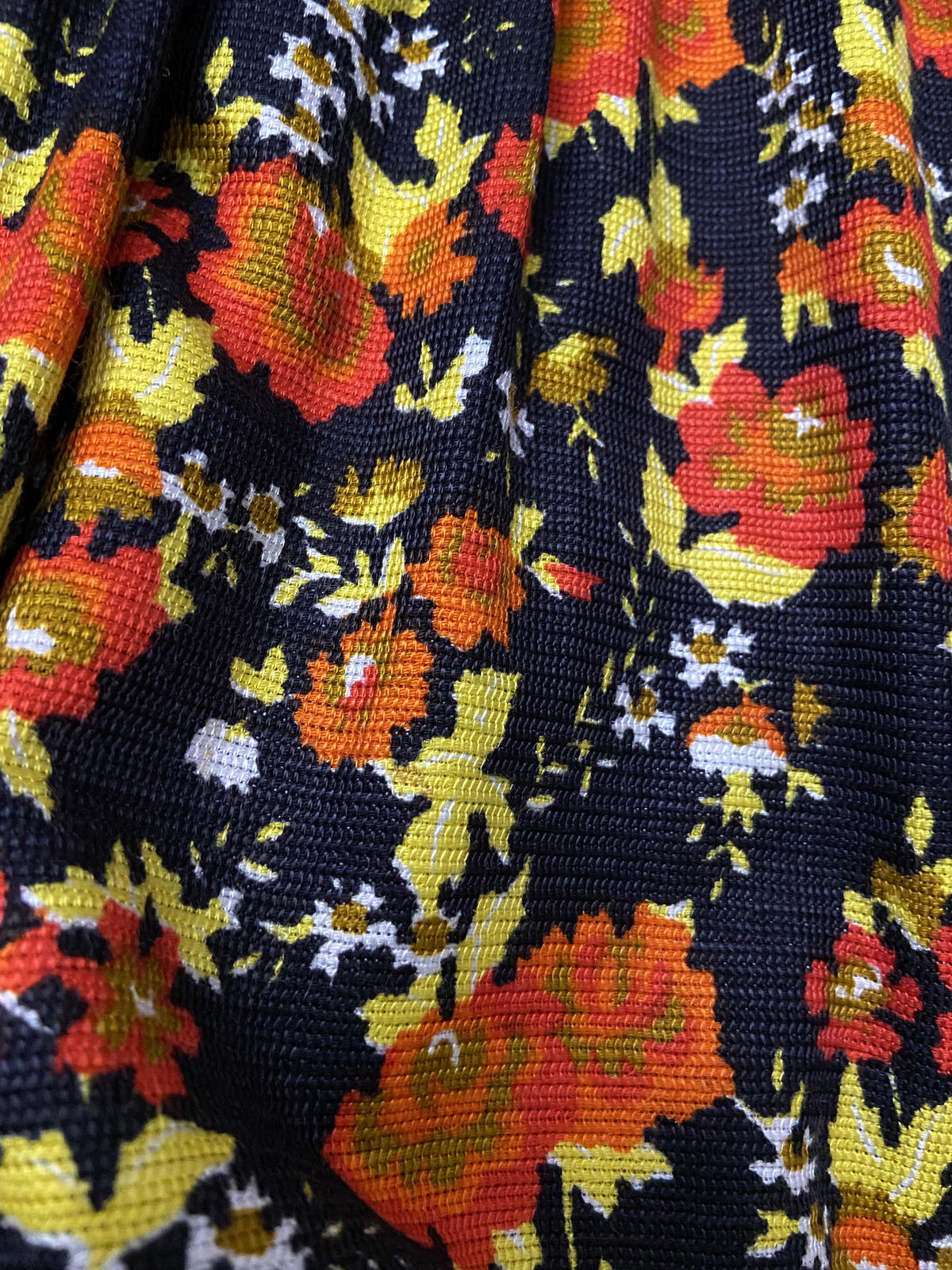 Vintage 1970s Black Yellow Orange Prairie Skirt