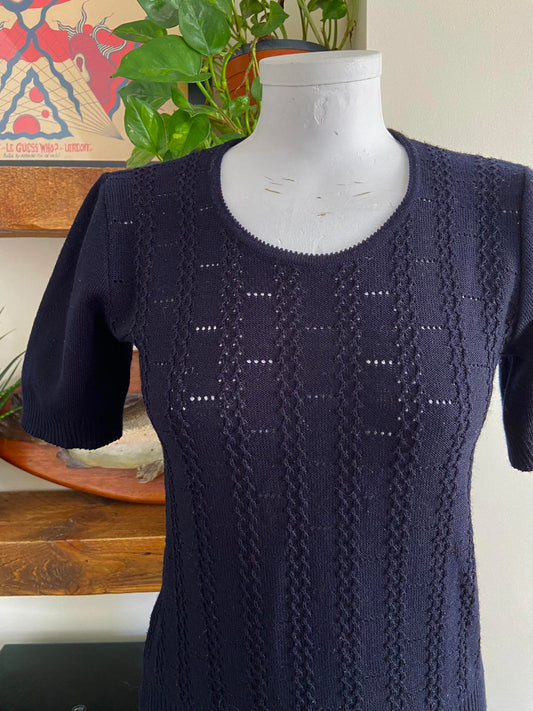 Vintage Black Knit Scoop Neck Top