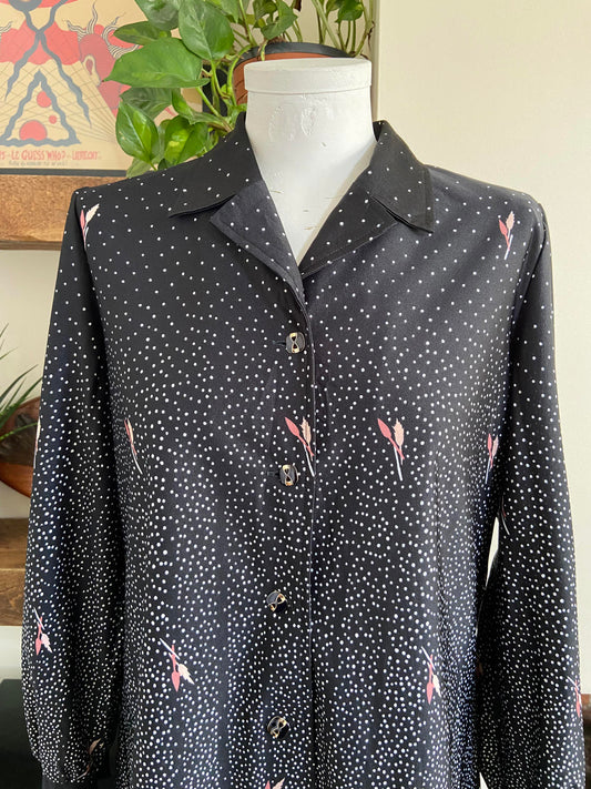 Vintage 1970s Black Japanese Shirt