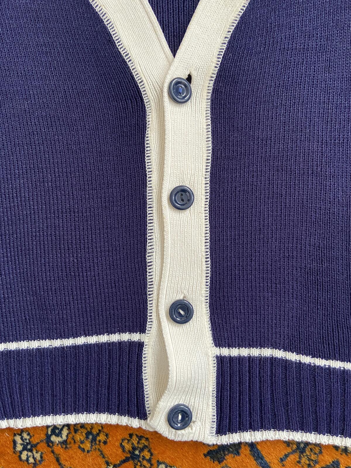 Vintage 1980s Navy & White Cardigan