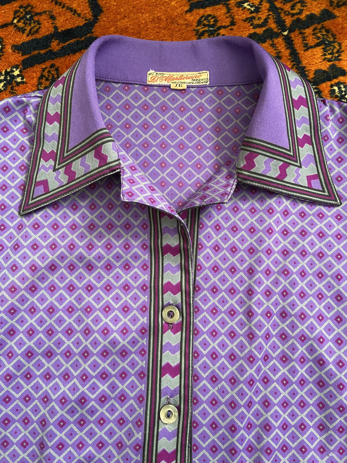 Vintage 1960s Purple Geometric Dickey Shirt