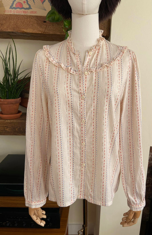Vintage 1970s Cream Print Prairie Blouse