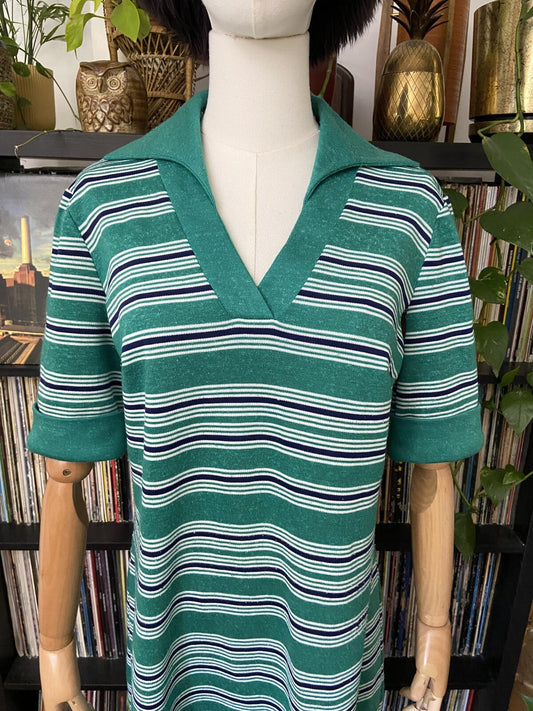 Vintage 1970s Green Striped T-Shirt Dress