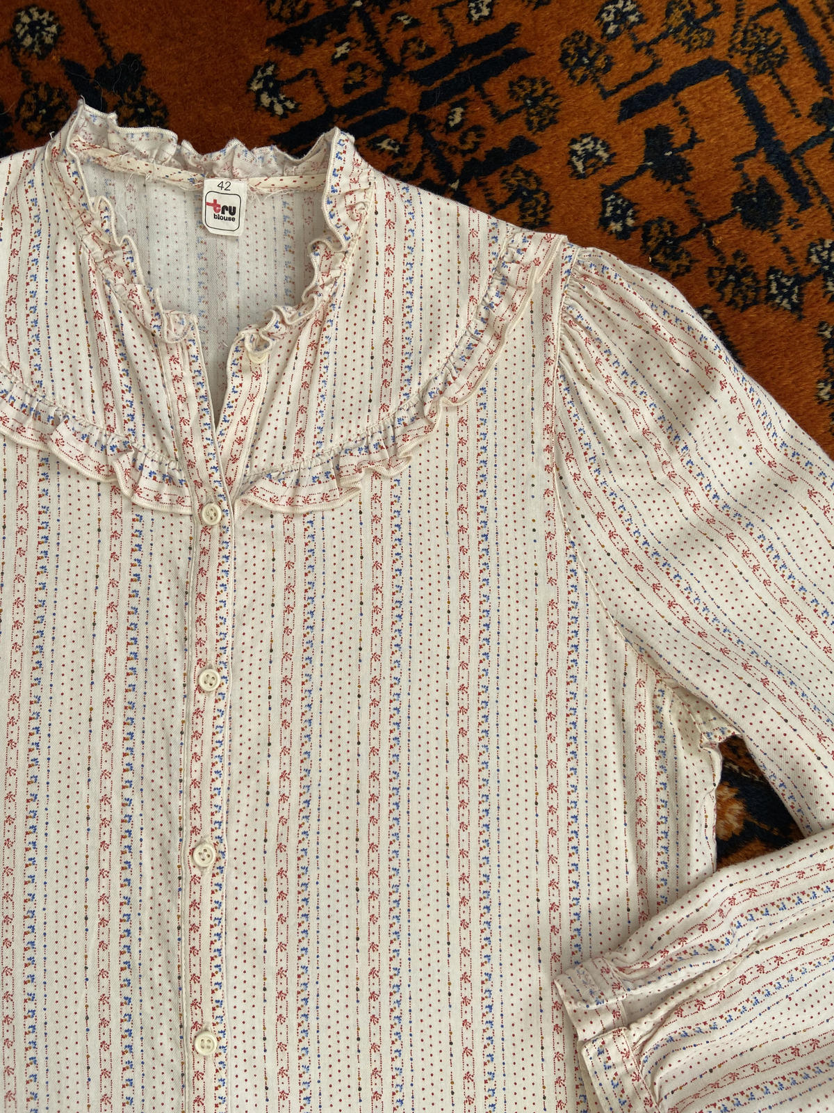 Vintage 1970s Cream Print Prairie Blouse