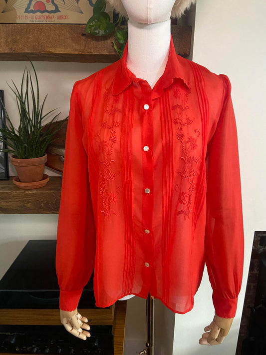 Vintage 1970s Sheer Embroidered Shirt