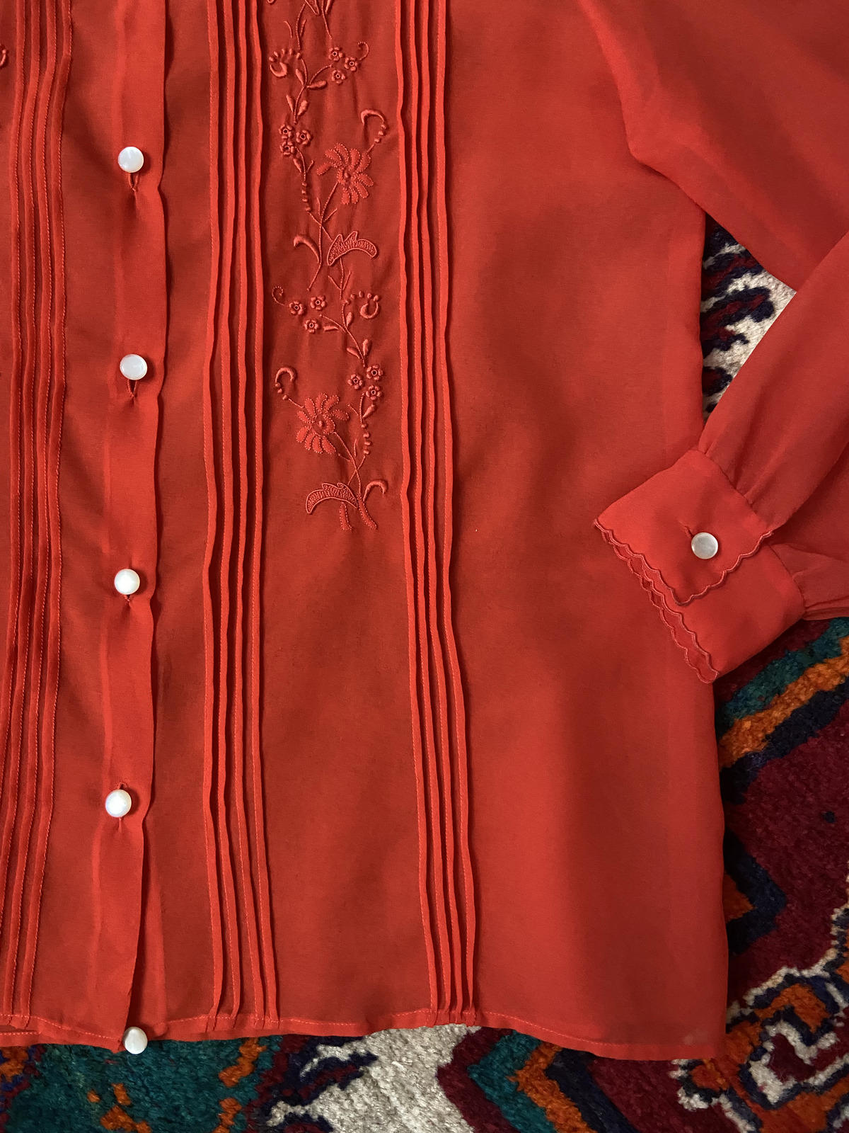 Vintage 1970s Sheer Embroidered Shirt