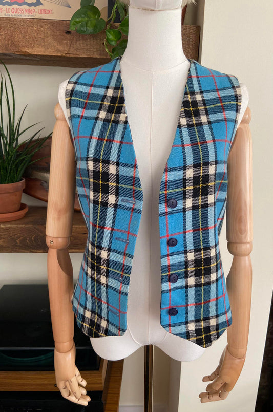 Vintage Blue Tartan Waistcoat