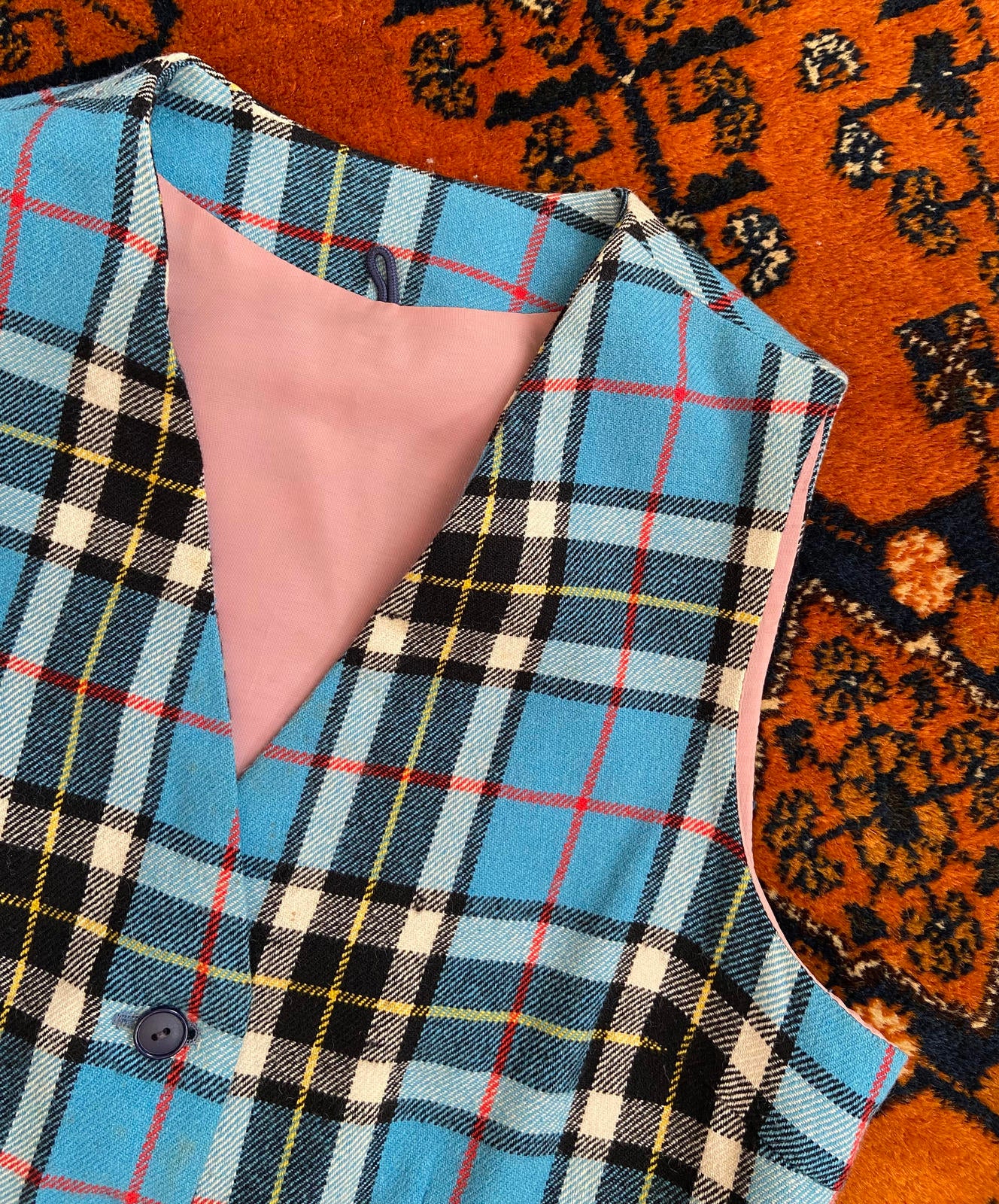 Vintage Blue Tartan Waistcoat