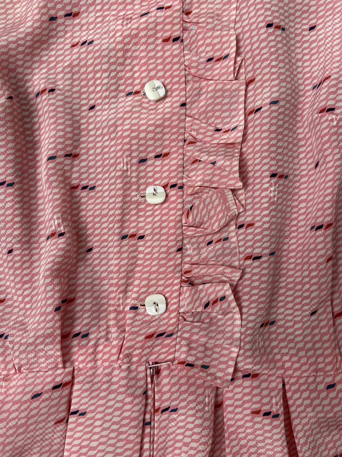 Vintage 1980s Pink Print Ruffle Shirt Dress