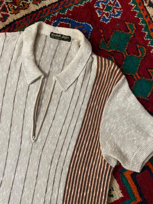 Vintage 1970s Italian Striped Knit Polo Top