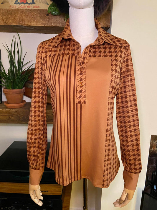 Vintage 1970s Brown Checked Shirt