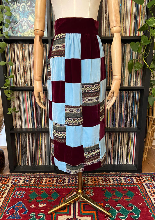 Vintage 1970s Homemade Velvet Patchwork Skirt