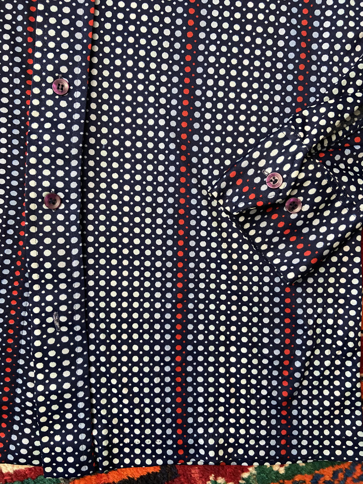 Vintage 1970s Soft Nylon Patterned Dagger Collar Shirt
