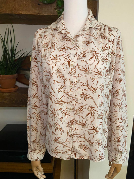 Vintage 1970s Cream Brown Shirt