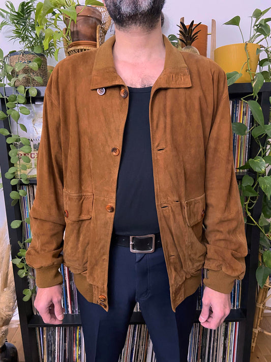 Vintage 90s Mid Brown Suede Bomber Jacket