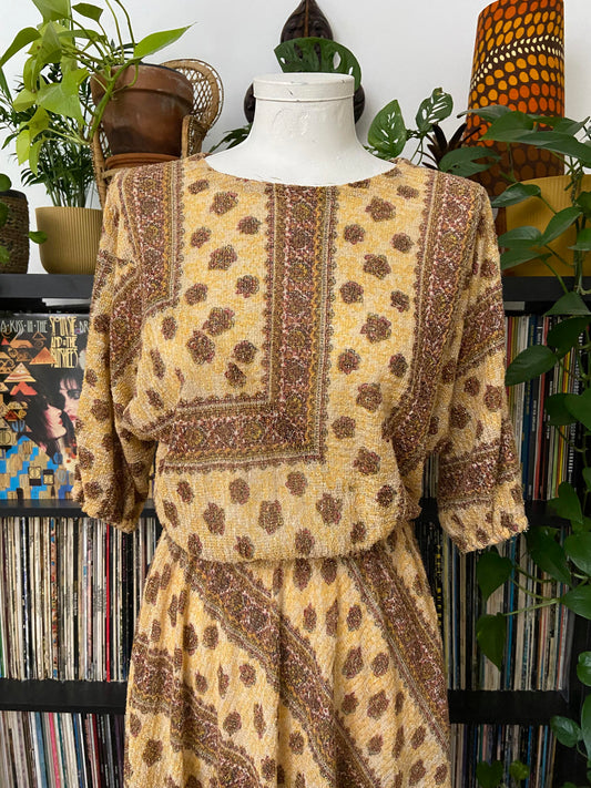 Vintage 1980s Beige Glitter Batwing Dress