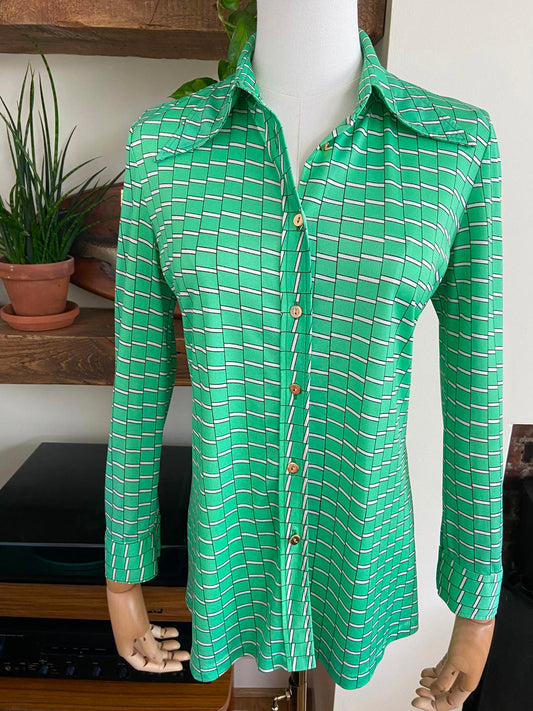 Vintage 1970s Green Japanese Jersey Shirt