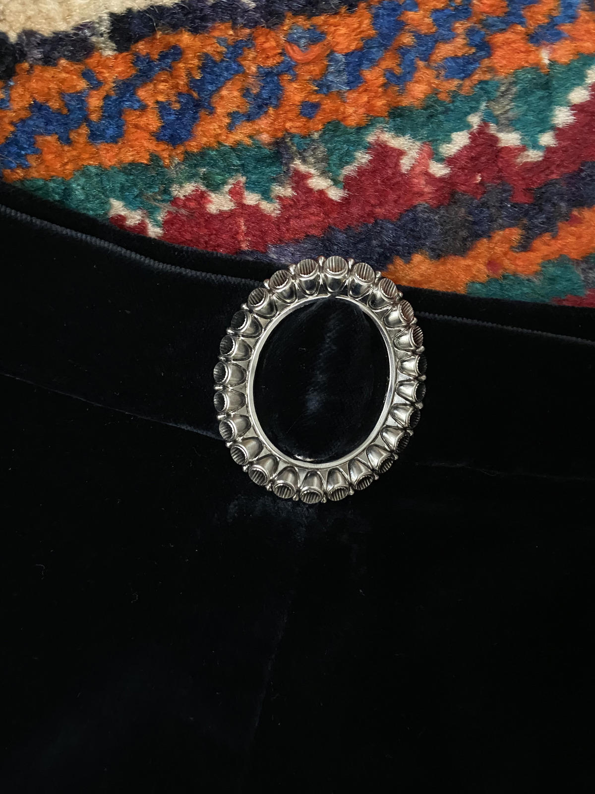 Vintage 1970s Black Velvet Buckle Belt Skirt